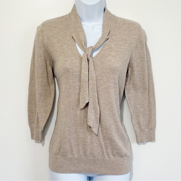Ann Taylor Tops - Ann Taylor V-Neck Sweater with Tie Detail Tan Medium